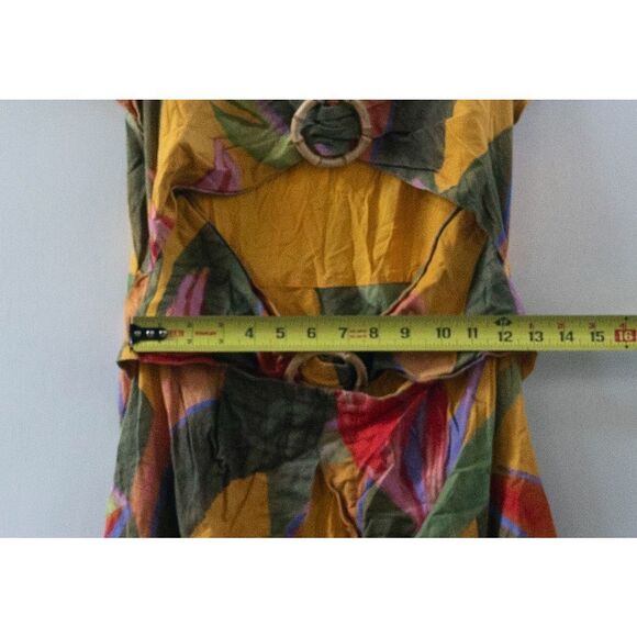 Farm Rio Yellow Garden Midi Dress Women's Medium Linen Bamboo Rings Cutout - Picture 4 of 9